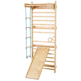 Swedish Ladder Wall Gym, 5 in 1 Wooden Indoor Playground Climbing Toys, 220 lbs Load Capacity Swedish Wall Ladder with Pull-Up Bar, Gymnastic Rin