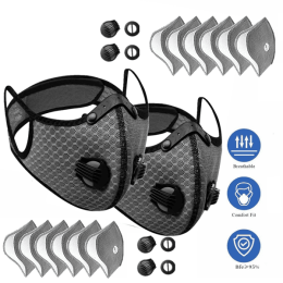 (2 Pack)Reusable Half Face Cover Mask w/ Filter Cycling Outdoor Sport Face Mask Grey(Logistics only For USPS.TK/TMEU only For self-pickup)