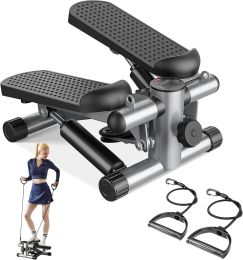 Mini Stepper with Resistance Bands, Portable Full Body Workout Stepper Machine Adjustable Foot Stepper for Fitness (coclo: Silver)