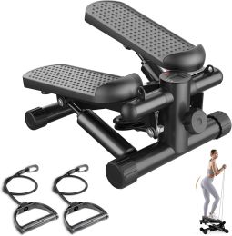 Mini Stepper with Resistance Bands, Portable Full Body Workout Stepper Machine Adjustable Foot Stepper for Fitness (coclo: black)